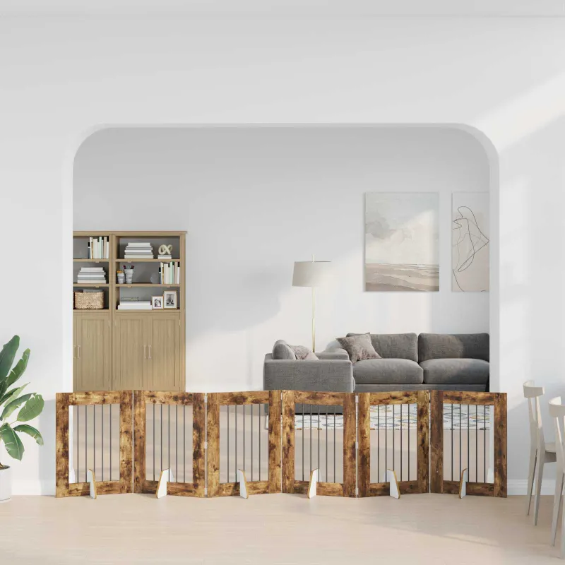 Šunų vartai su stovais 6 pcs Dūminio ąžuolo 60 x 80 cm