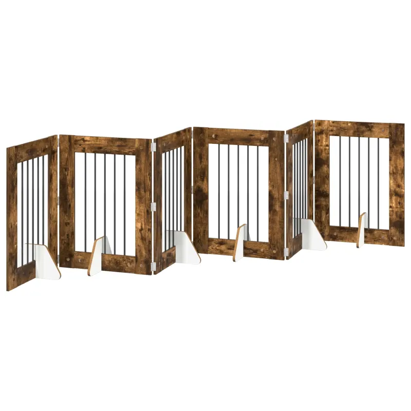 Šunų vartai su stovais 6 pcs Dūminio ąžuolo 60 x 80 cm