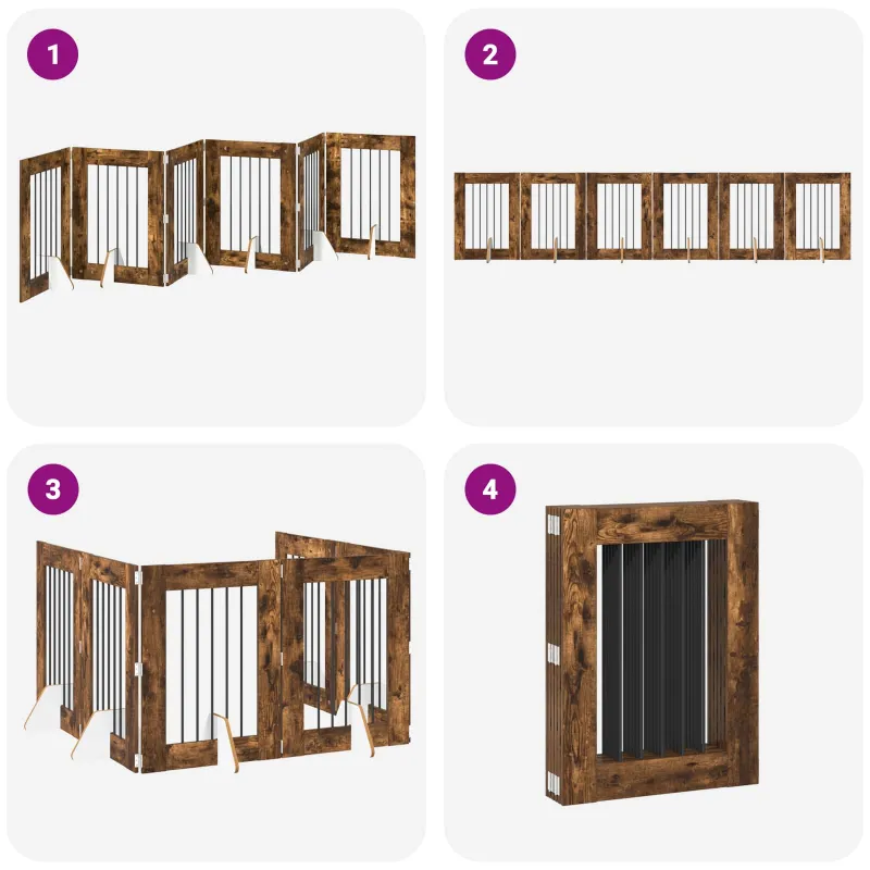 Šunų vartai su stovais 6 pcs Dūminio ąžuolo 60 x 80 cm