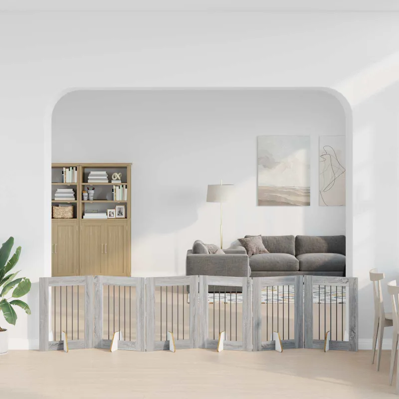 Šunų vartai su stovais 6 pcs Pilka sonoma ąžuolo 60 x 80 cm