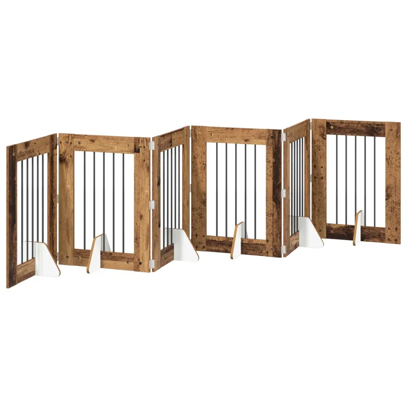 Šunų vartai su stovais 6 pcs Sendintos medienos 60 x 80 cm
