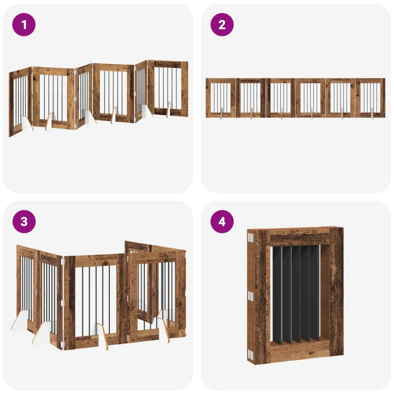 Šunų vartai su stovais 6 pcs Sendintos medienos 60 x 80 cm