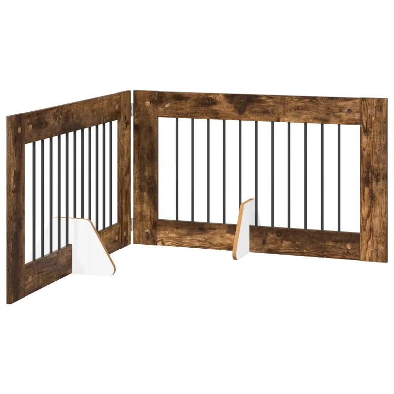 Šunų vartai su stovais 2 pcs Dūminio ąžuolo 100 x 60 cm