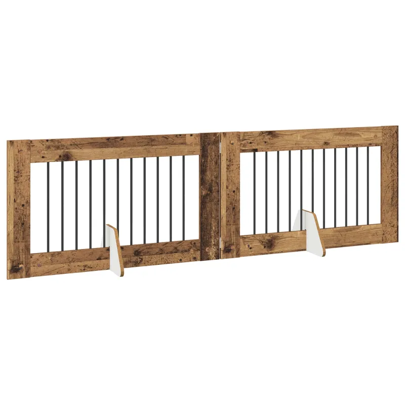 Šunų vartai su stovais 2 pcs Sendintos medienos 100 x 60 cm
