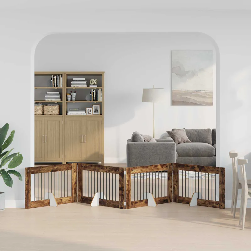 Šunų vartai su stovais 4 pcs Dūminio ąžuolo 100 x 60 cm
