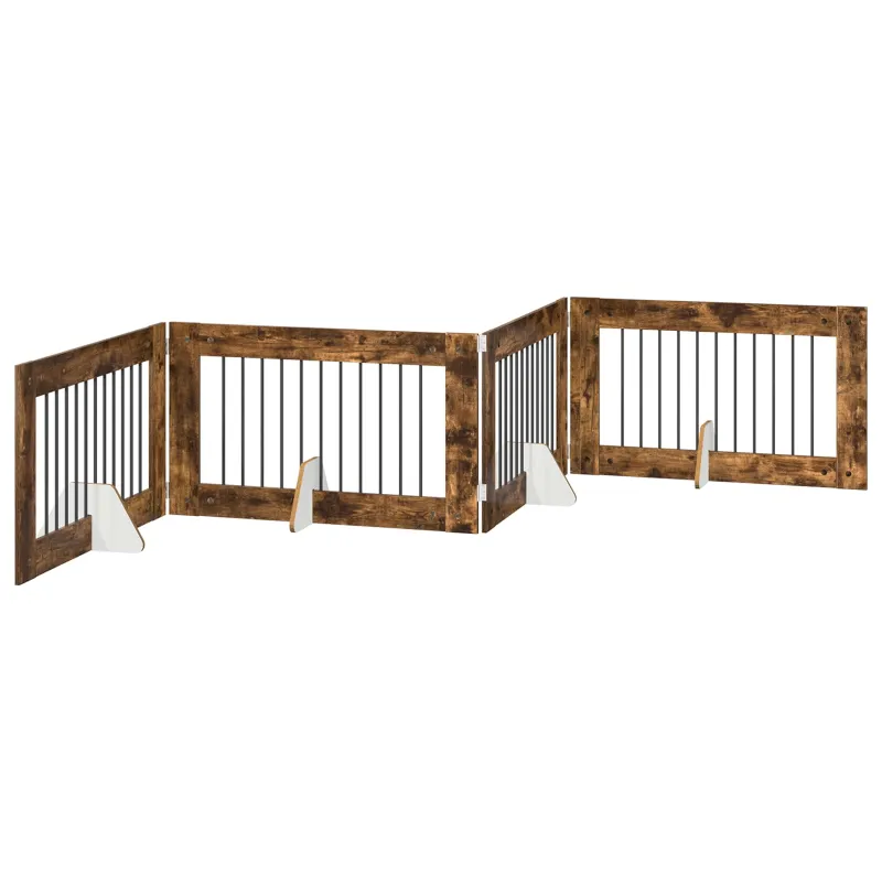 Šunų vartai su stovais 4 pcs Dūminio ąžuolo 100 x 60 cm