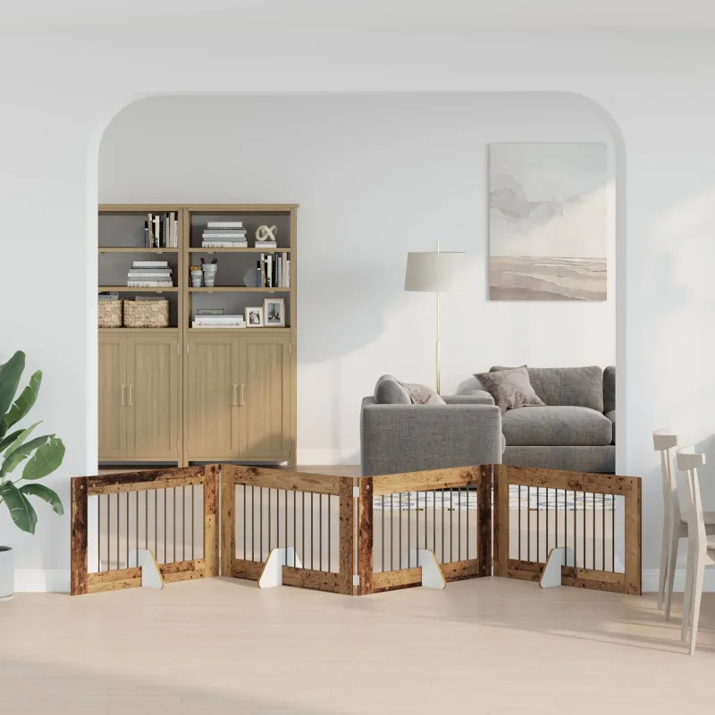 Šunų vartai su stovais 4 pcs Sendintos medienos 100 x 60 cm