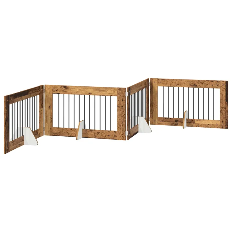 Šunų vartai su stovais 4 pcs Sendintos medienos 100 x 60 cm