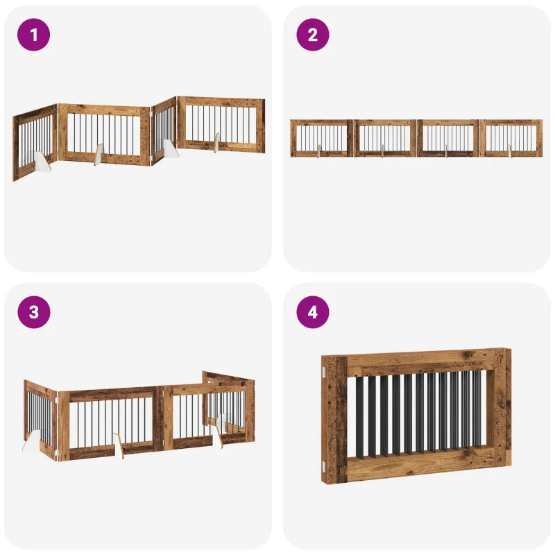 Šunų vartai su stovais 4 pcs Sendintos medienos 100 x 60 cm