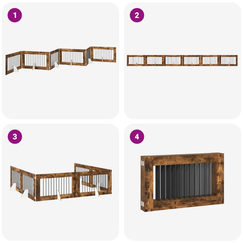 Šunų vartai su stovais 6 pcs Dūminio ąžuolo 100 x 60 cm