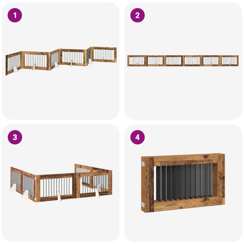 Šunų vartai su stovais 6 pcs Sendintos medienos 100 x 60 cm