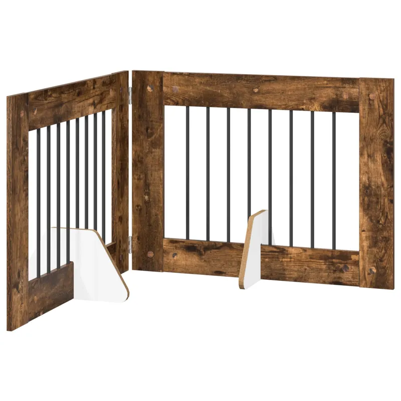 Šunų vartai su stovais 2 pcs Dūminio ąžuolo 80 x 60 cm