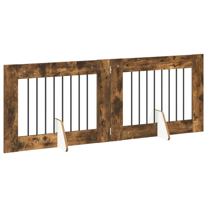 Šunų vartai su stovais 2 pcs Dūminio ąžuolo 80 x 60 cm