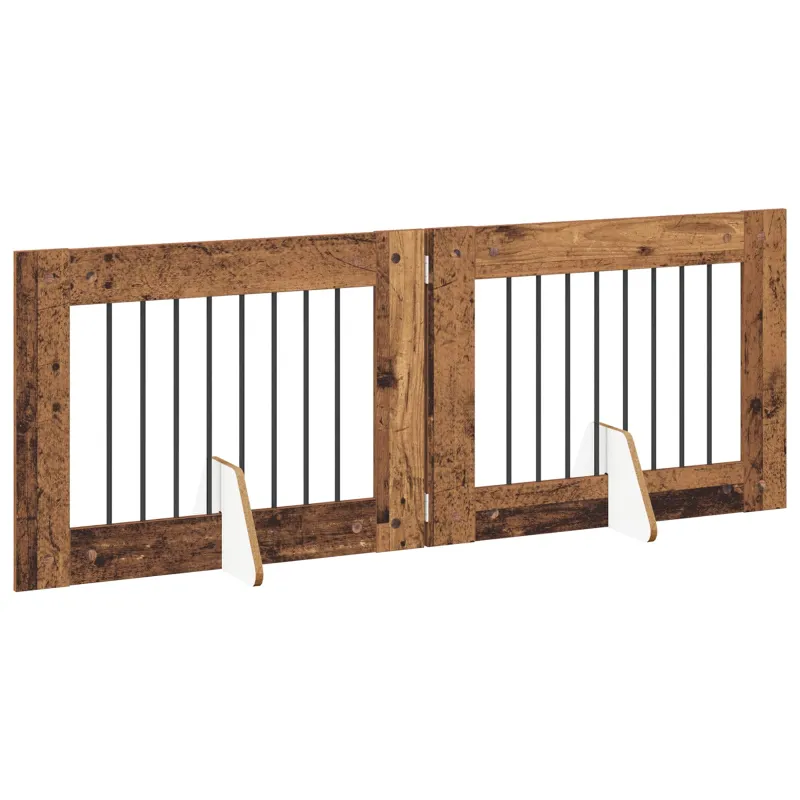 Šunų vartai su stovais 2 pcs Sendintos medienos 80 x 60 cm