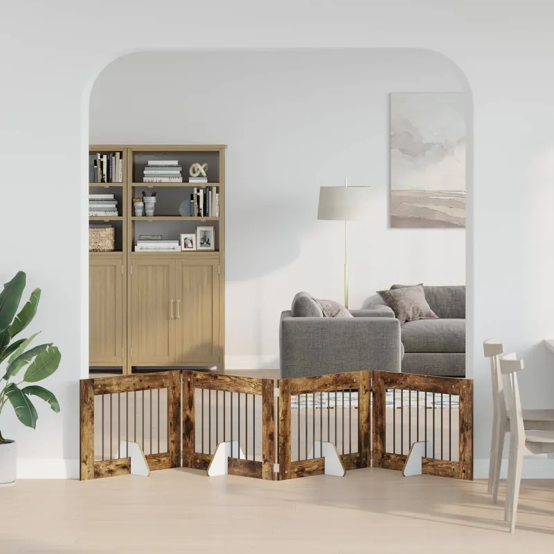 Šunų vartai su stovais 4 pcs Dūminio ąžuolo 80 x 60 cm