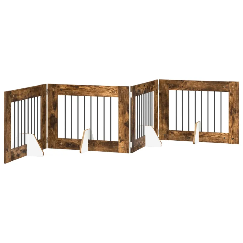 Šunų vartai su stovais 4 pcs Dūminio ąžuolo 80 x 60 cm