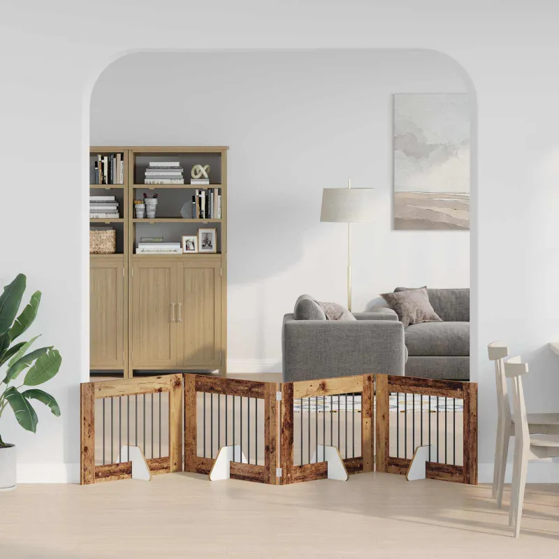 Šunų vartai su stovais 4 pcs Sendintos medienos 80 x 60 cm