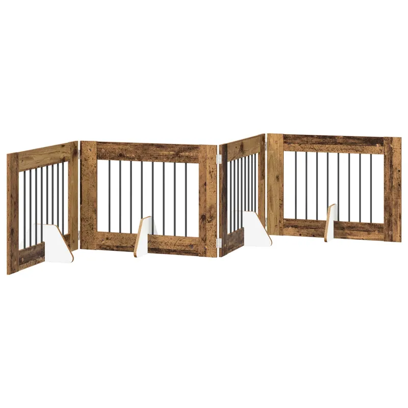 Šunų vartai su stovais 4 pcs Sendintos medienos 80 x 60 cm