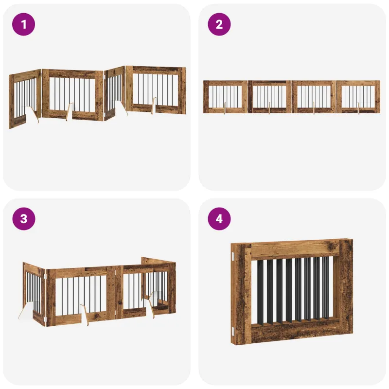 Šunų vartai su stovais 4 pcs Sendintos medienos 80 x 60 cm