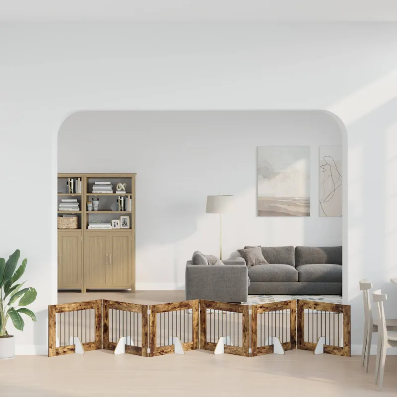 Šunų vartai su stovais 6 pcs Dūminio ąžuolo 80 x 60 cm