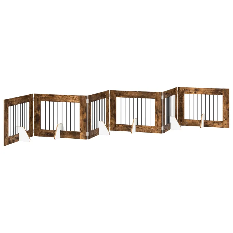 Šunų vartai su stovais 6 pcs Dūminio ąžuolo 80 x 60 cm