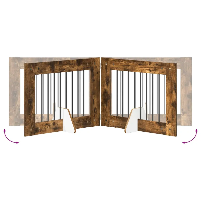Šunų vartai su stovais 6 pcs Dūminio ąžuolo 80 x 60 cm