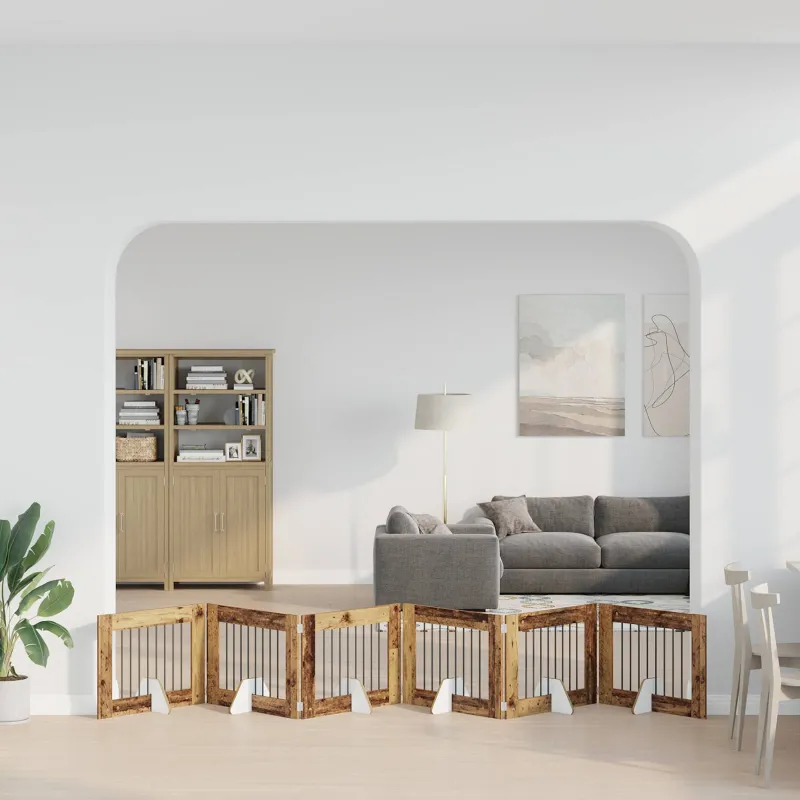 Šunų vartai su stovais 6 pcs Sendintos medienos 80 x 60 cm