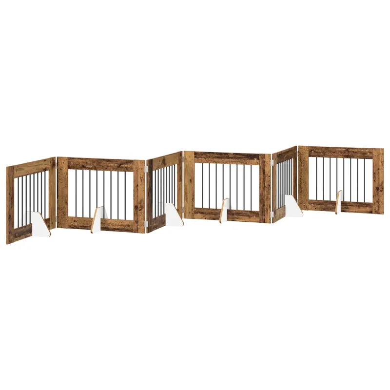 Šunų vartai su stovais 6 pcs Sendintos medienos 80 x 60 cm