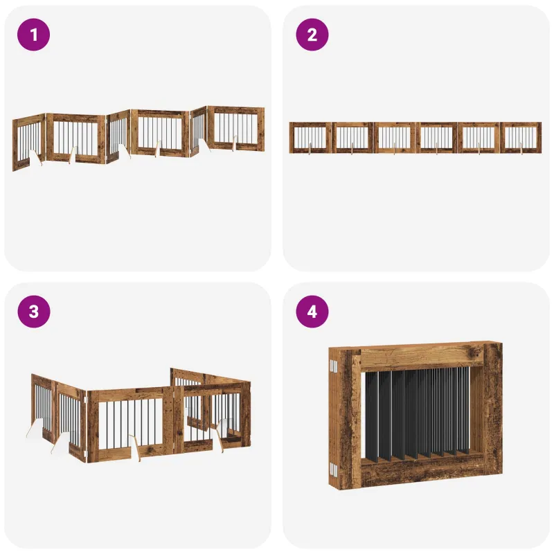 Šunų vartai su stovais 6 pcs Sendintos medienos 80 x 60 cm