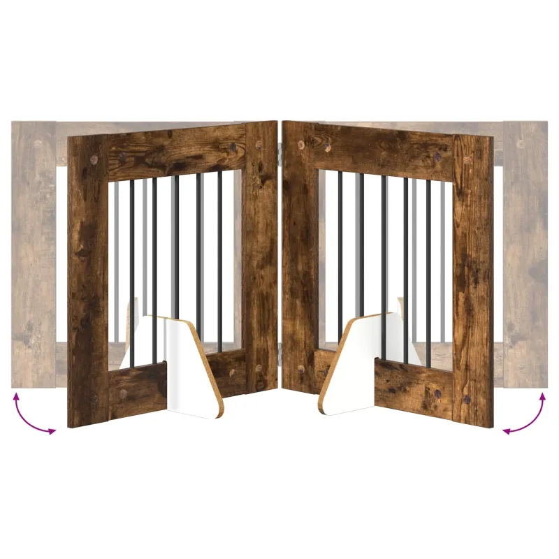 Šunų vartai su stovais 2 pcs Dūminio ąžuolo 60 x 60 cm