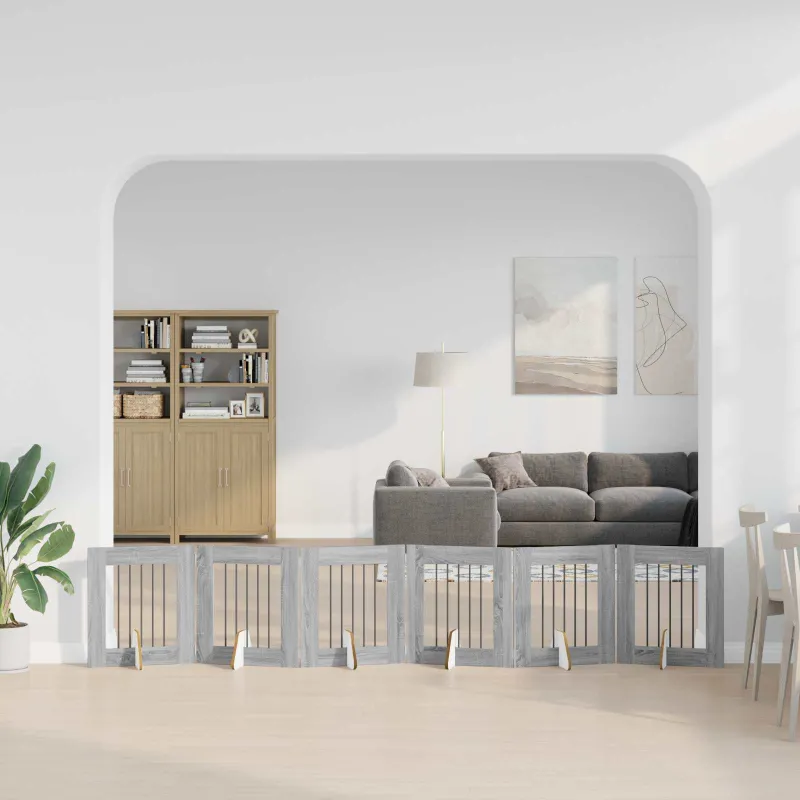 Šunų vartai su stovais 6 pcs Pilka sonoma ąžuolo 60 x 60 cm