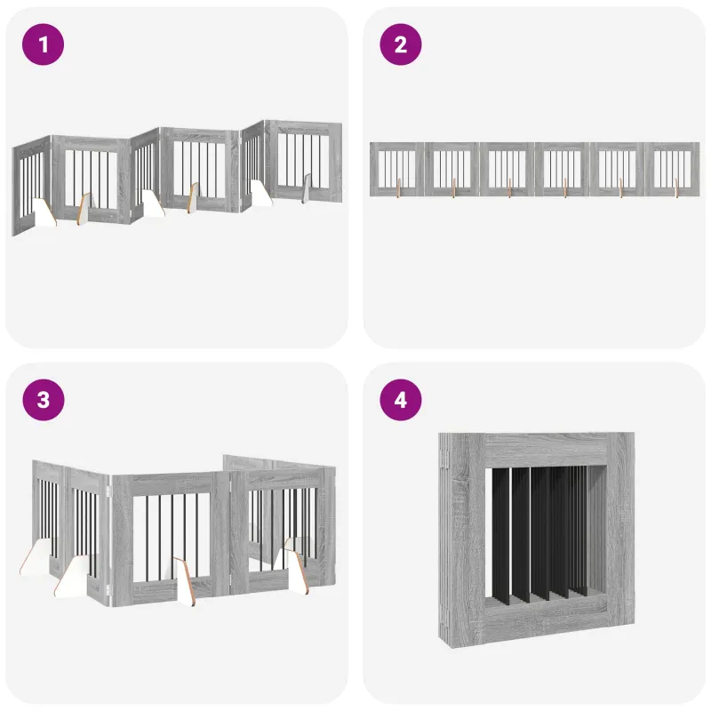 Šunų vartai su stovais 6 pcs Pilka sonoma ąžuolo 60 x 60 cm