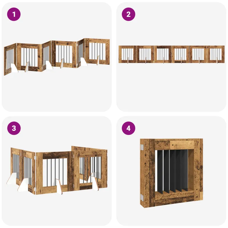 Šunų vartai su stovais 6 pcs Sendintos medienos 60 x 60 cm