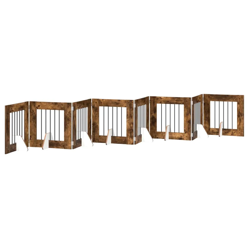 Šunų vartai su stovais 8 pcs Dūminio ąžuolo 60 x 60 cm