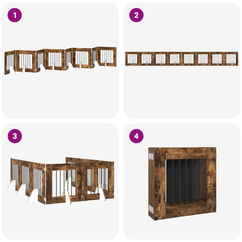Šunų vartai su stovais 8 pcs Dūminio ąžuolo 60 x 60 cm