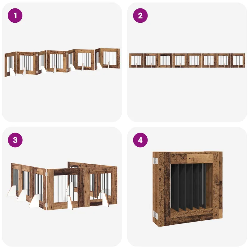 Šunų vartai su stovais 8 pcs Sendintos medienos 60 x 60 cm