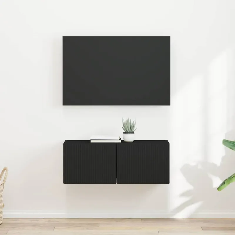 TV sieninė spintelė 2 pcs Juoda 39 x 31 x 29,5 cm