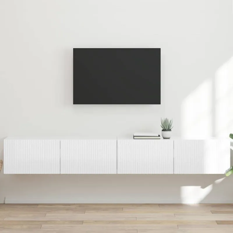 TV sieninė spintelė 2 pcs Blizgus baltas 98 x 31 x 29,5 cm