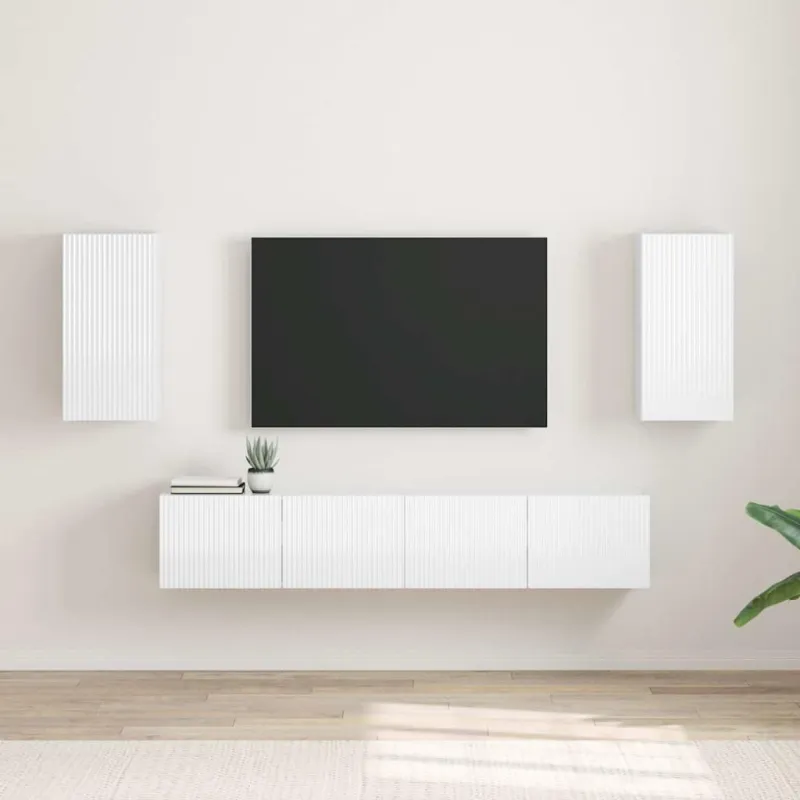 TV sieninė spintelė 2 pcs Blizgus baltas 30 x 31 x 60 cm