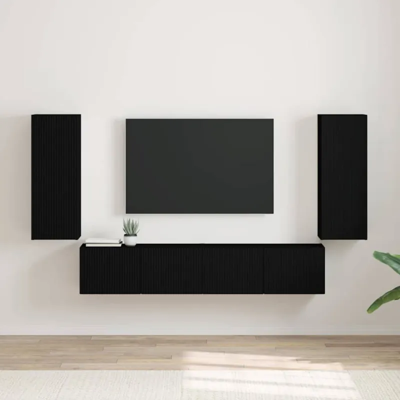 TV sieninė spintelė 2 pcs Juoda 30 x 31 x 80 cm