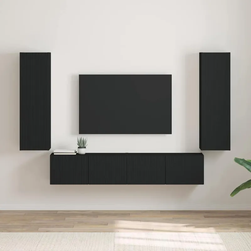 TV sieninė spintelė 2 pcs Juoda 30 x 31 x 100 cm