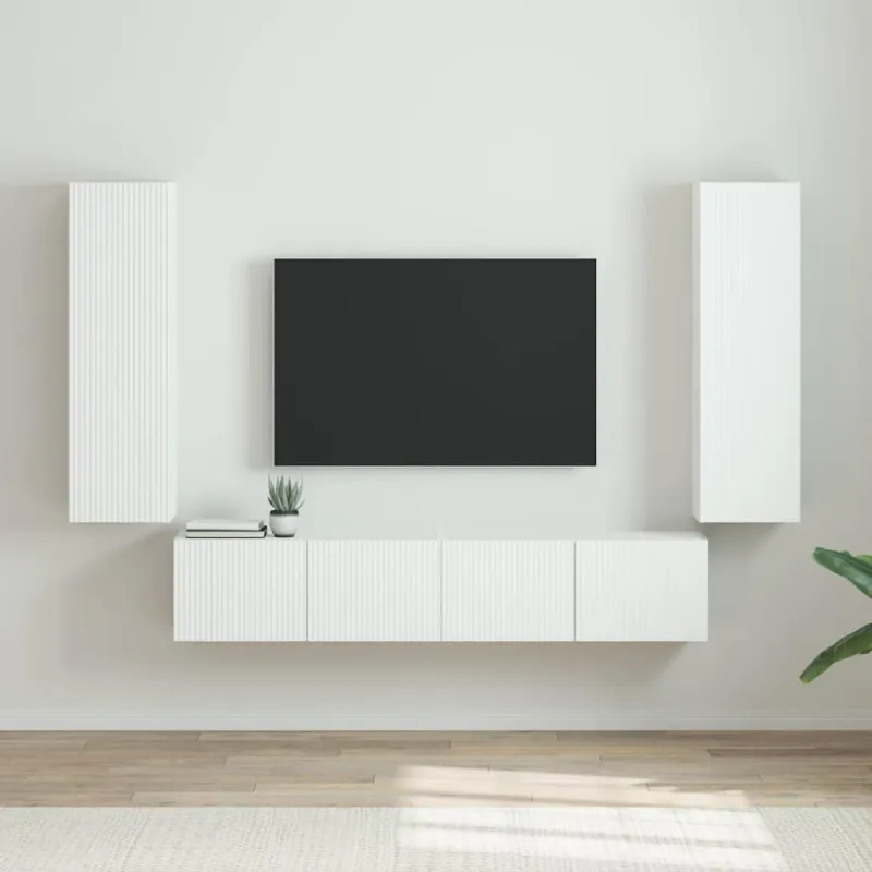 TV sieninė spintelė 2 pcs Blizgus baltas 30 x 31 x 100 cm
