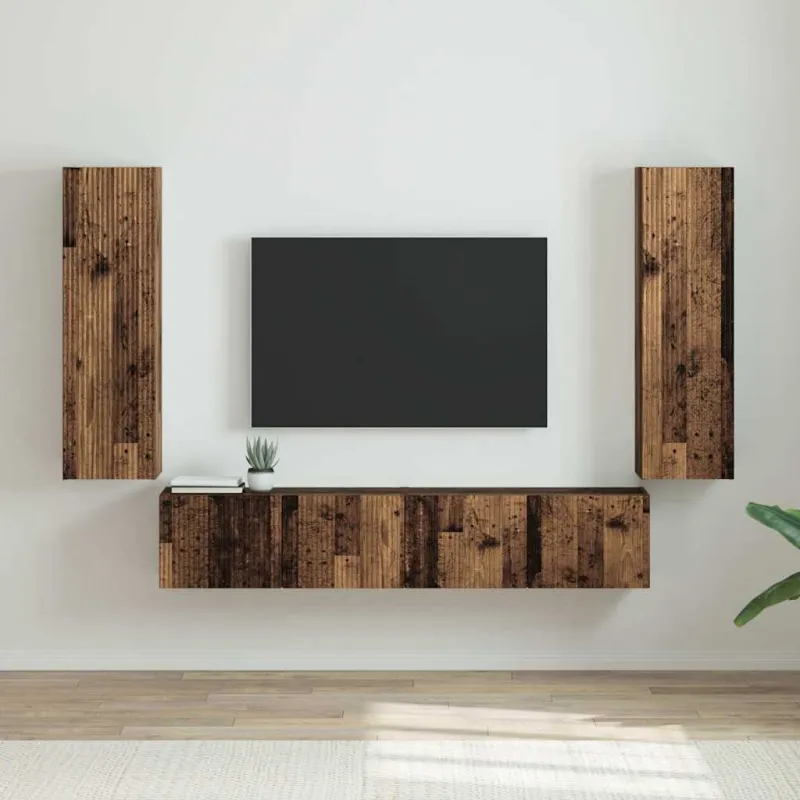 TV sieninė spintelė 2 pcs Senovinis medis 30 x 31 x 100 cm