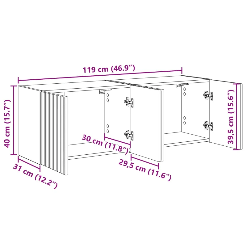TV sieninė spintelė 2 pcs Balta 59,5 x 31 x 40 cm
