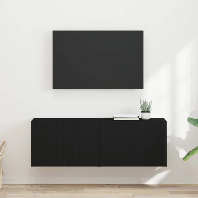 TV sieninė spintelė 2 pcs Juoda 59,5 x 31 x 40 cm