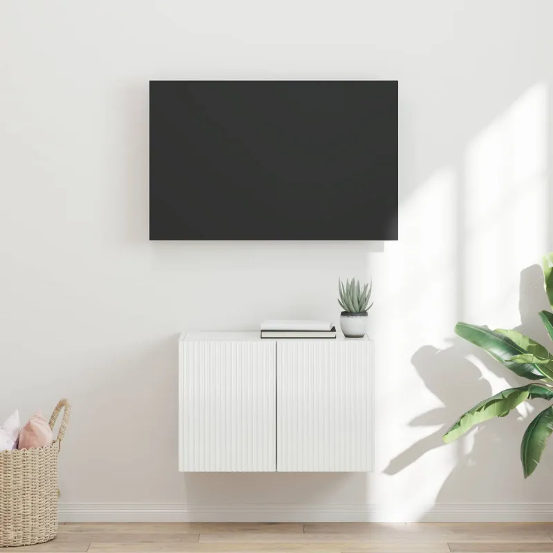 TV sieninė spintelė Aukštai blizganti balta 59,5 x 31 x 40 cm