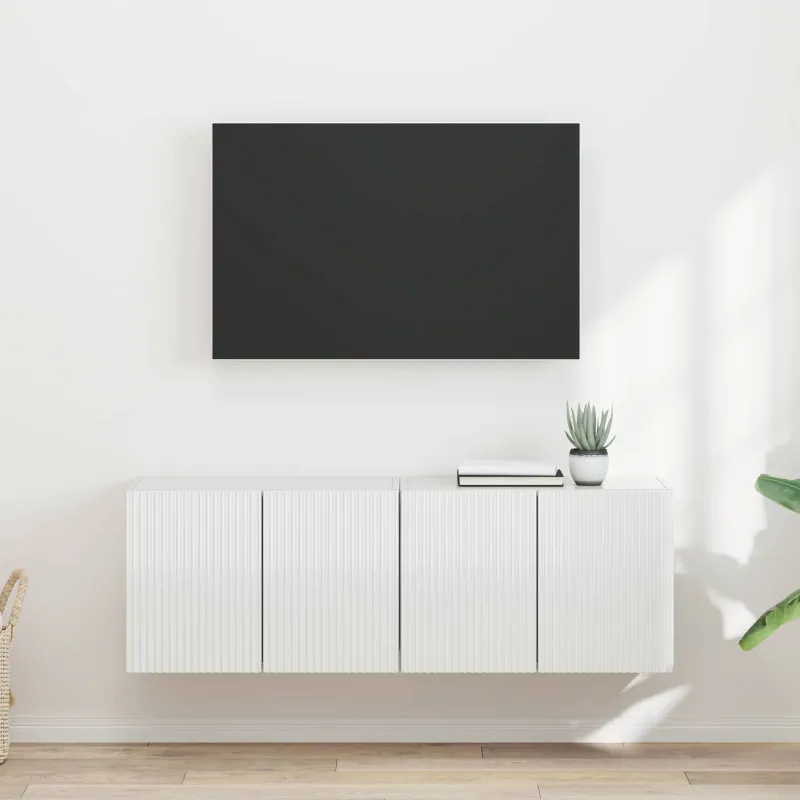 TV sieninė spintelė 2 pcs Aukštai blizganti balta