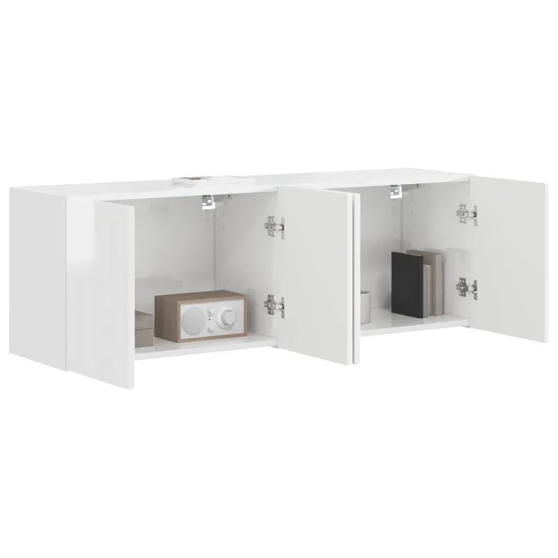 TV sieninė spintelė 2 pcs Aukštai blizganti balta