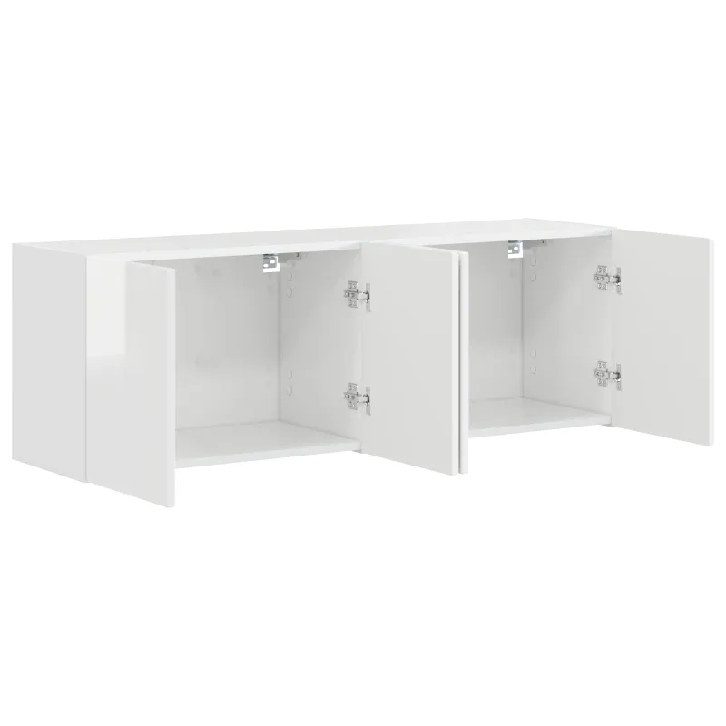 TV sieninė spintelė 2 pcs Aukštai blizganti balta