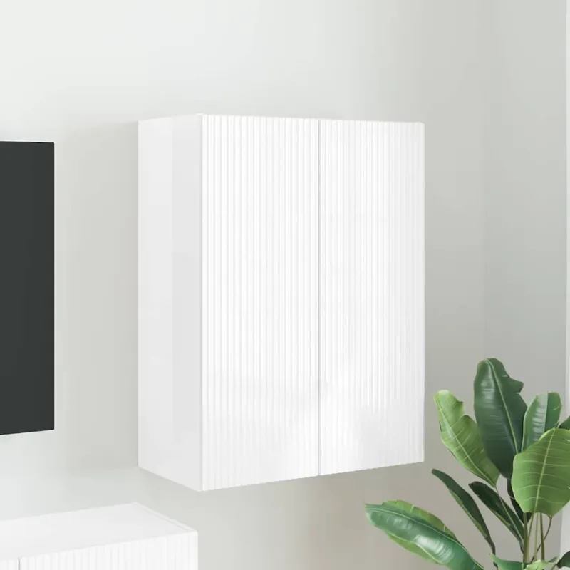 TV sieninė spintelė Aukštai blizganti balta 59,5 x 31 x 80 cm